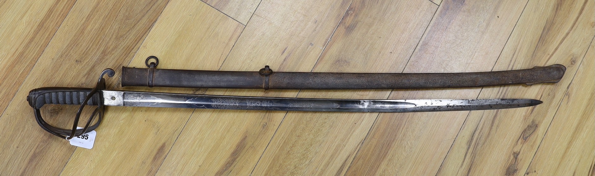A Victorian 1821 pattern Hawkes & Co sword and scabbard, 104cm total length